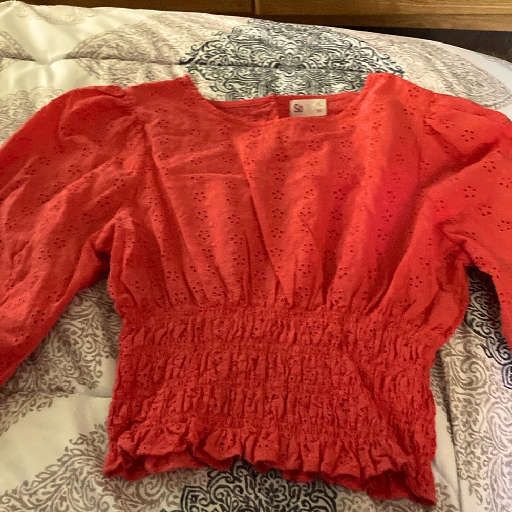 Peach crop top puffy sleeves junior size xl